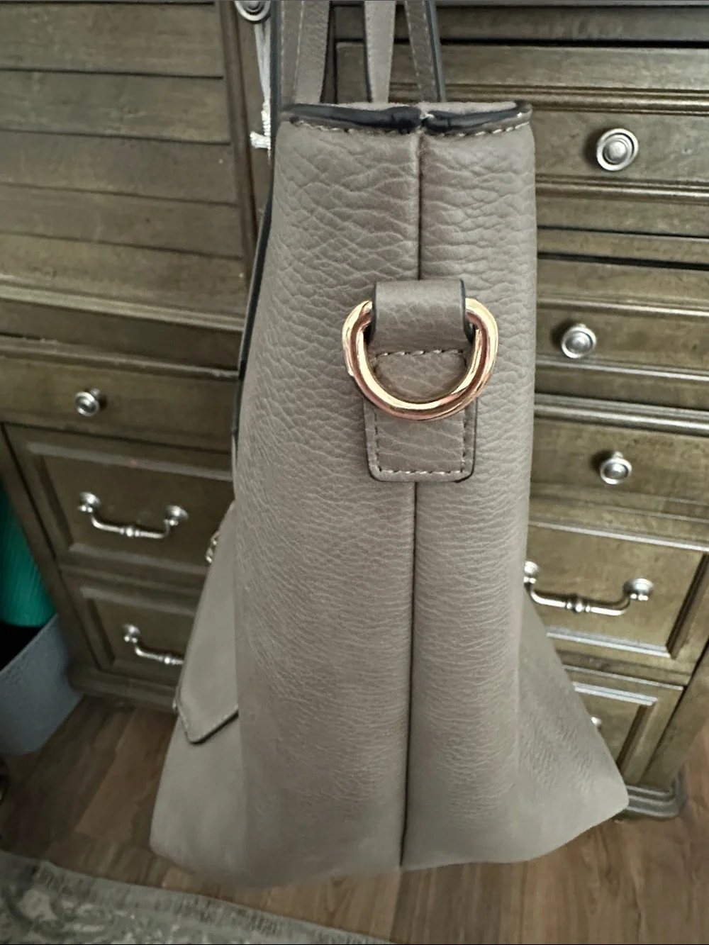 Poppy & Peonies Go-Getter Dark Grey Blush Pink Interior, Tote with Gold Hardware